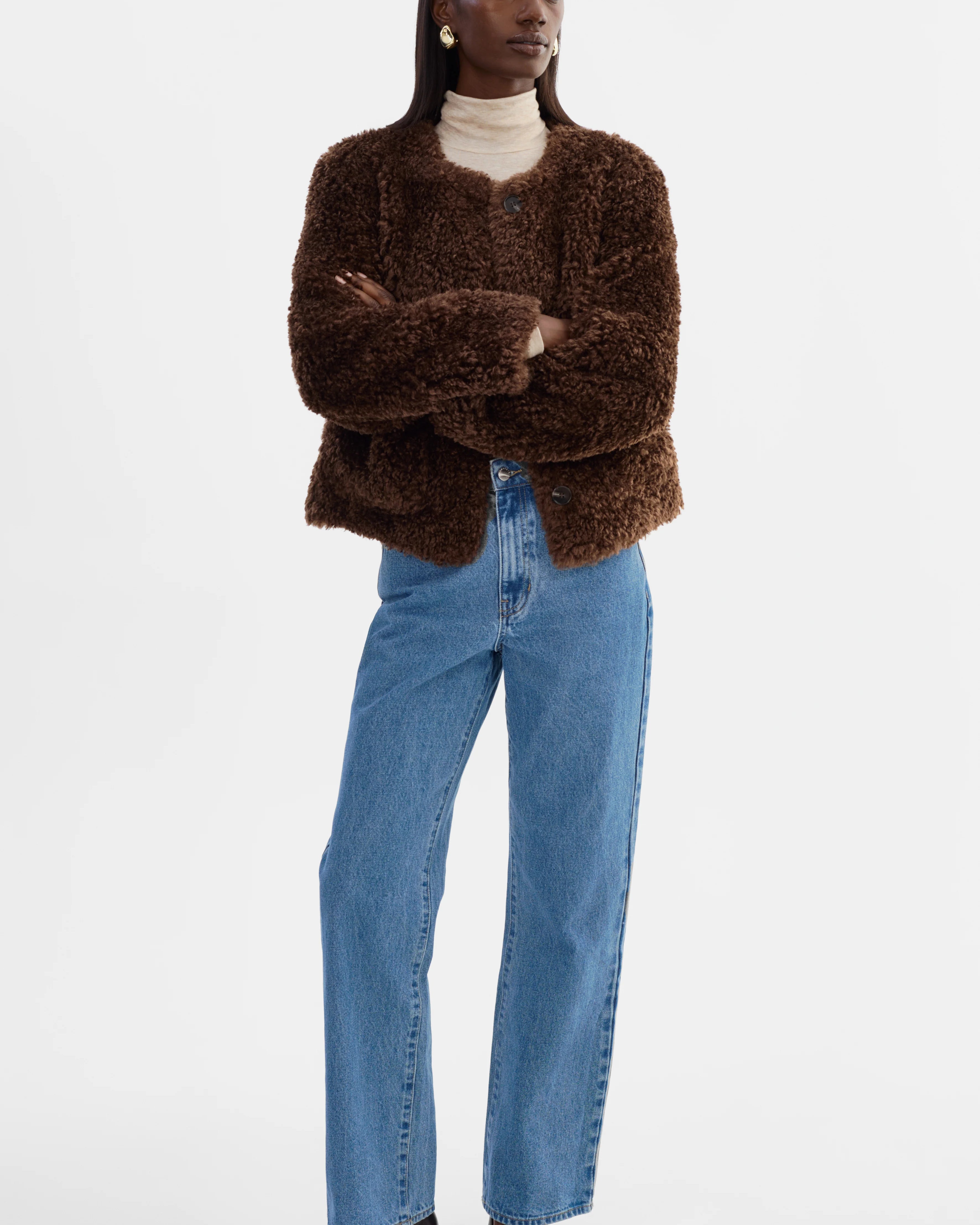 Lamarque Emilia Faux Fur Sherpa Jacket - Brown Outerwear - Sloane Boutique