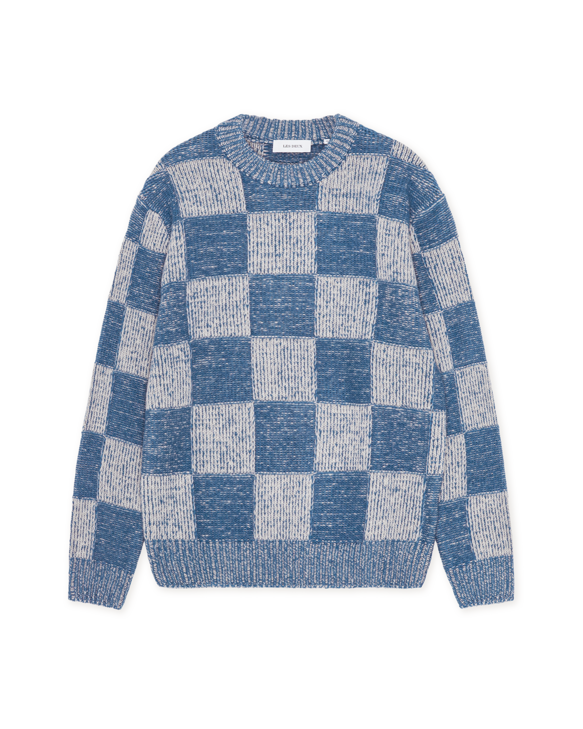 Les Deux Check Knit - Dark Denim Blue Men's Tops - Sloane Boutique