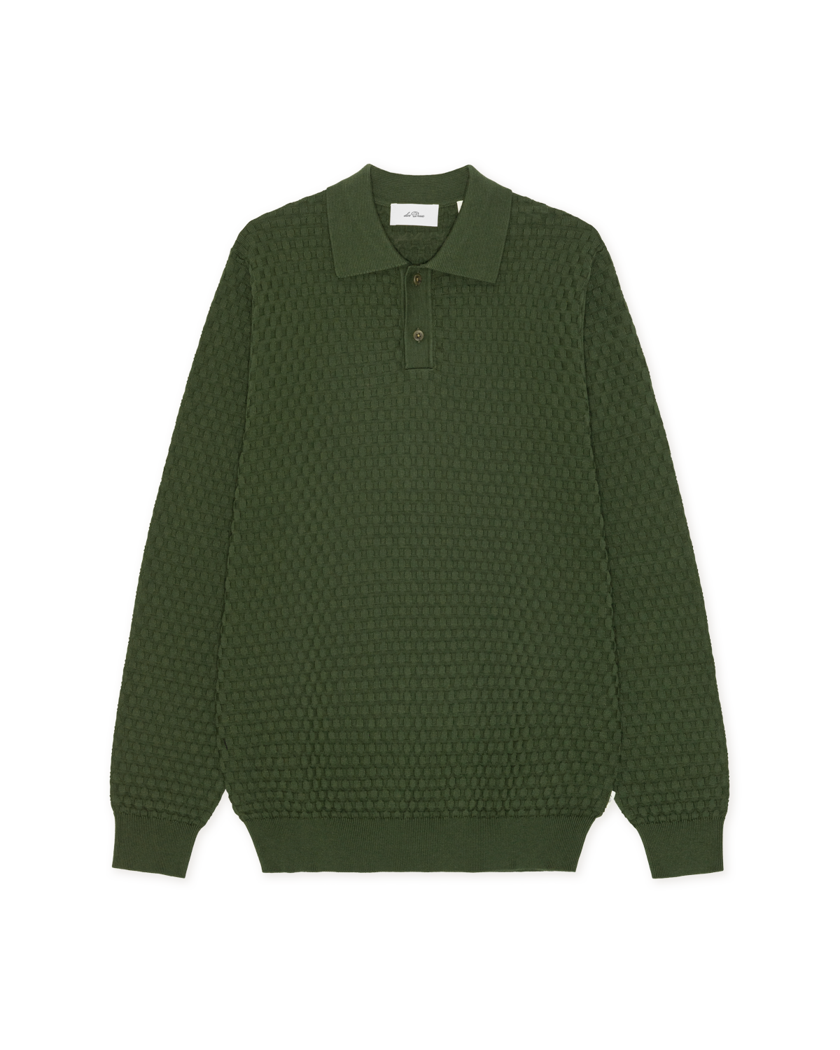 Les Deux Check Structure Knitted Long Sleeve Polo - Rifle Green Men's Tops - Sloane Boutique