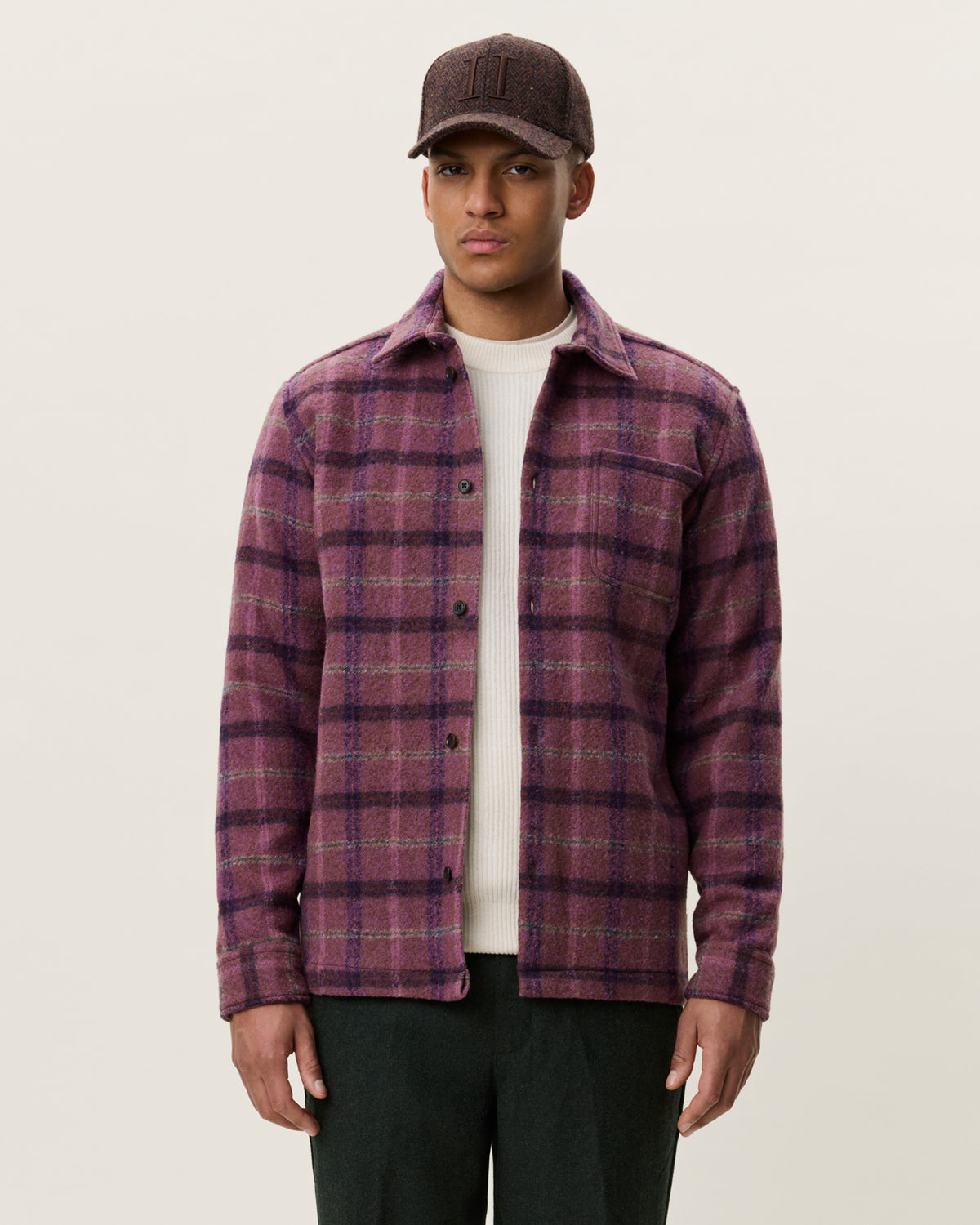 Les Deux Check Wool Overshirt - Crocus Pink Outerwear - Sloane Boutique