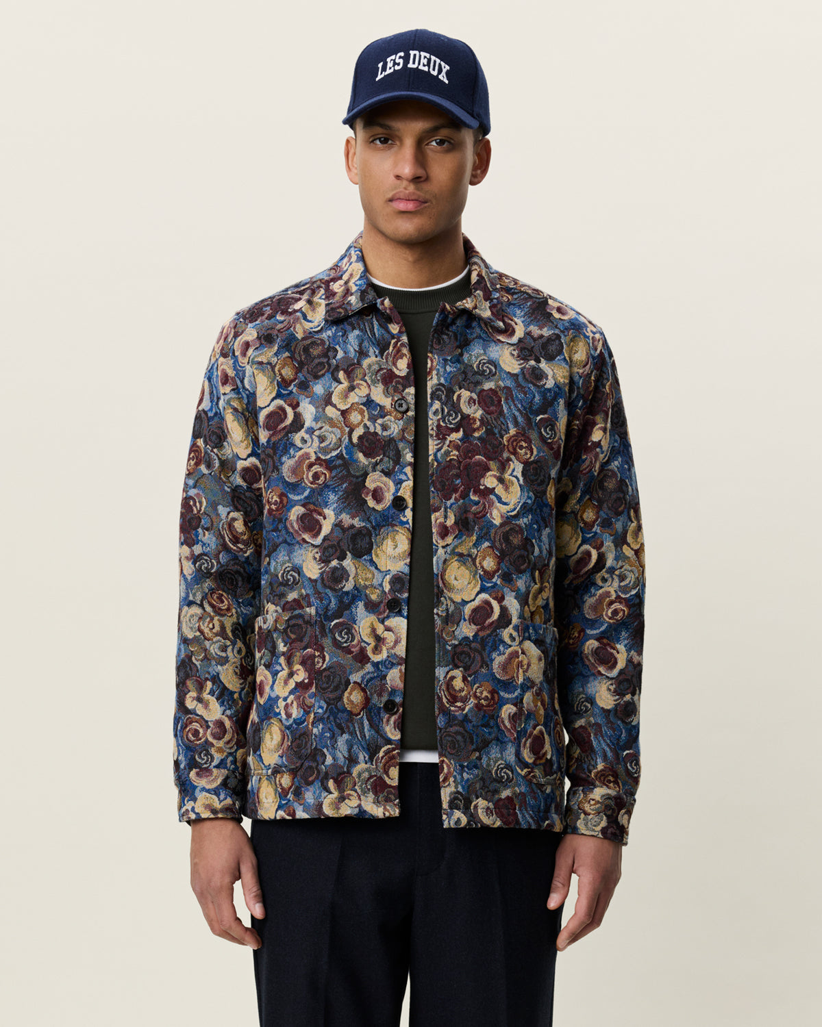 Les Deux Flower Jacquard Overshirt - Blue Outerwear - Sloane Boutique