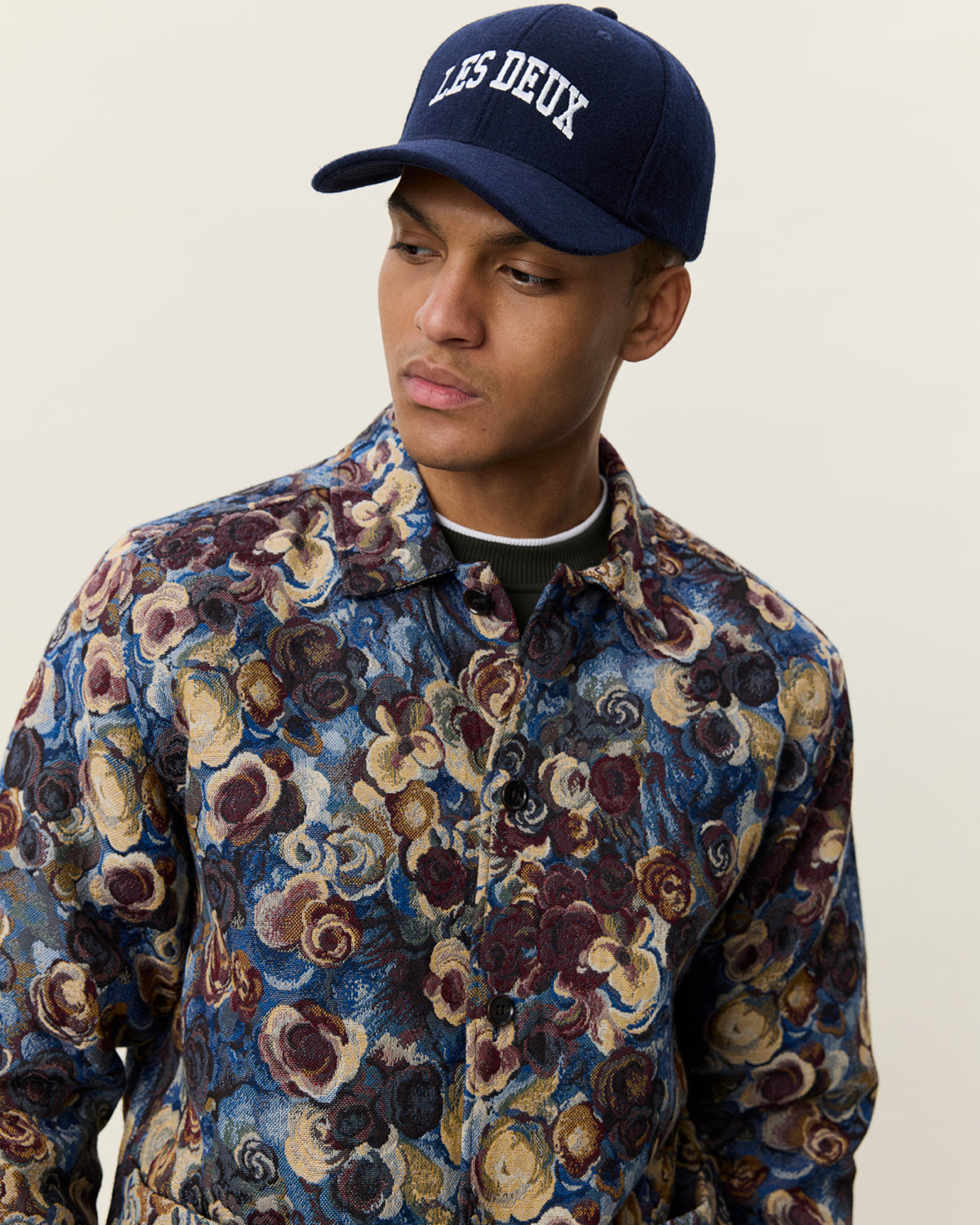 Les Deux Flower Jacquard Overshirt - Blue Outerwear - Sloane Boutique