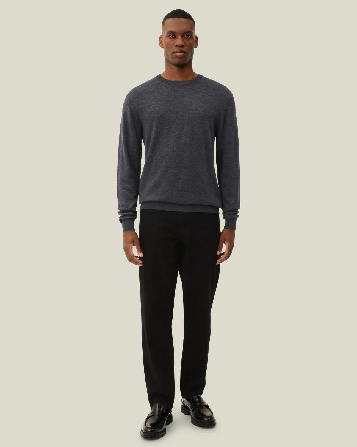 Les Deux Greyson Merino Knit - Dark Grey Melange Men's Tops - Sloane Boutique