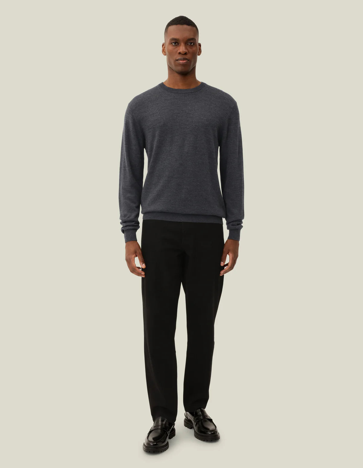 Les Deux Greyson Merino Knit - Dark Grey Melange Men's Tops - Sloane Boutique