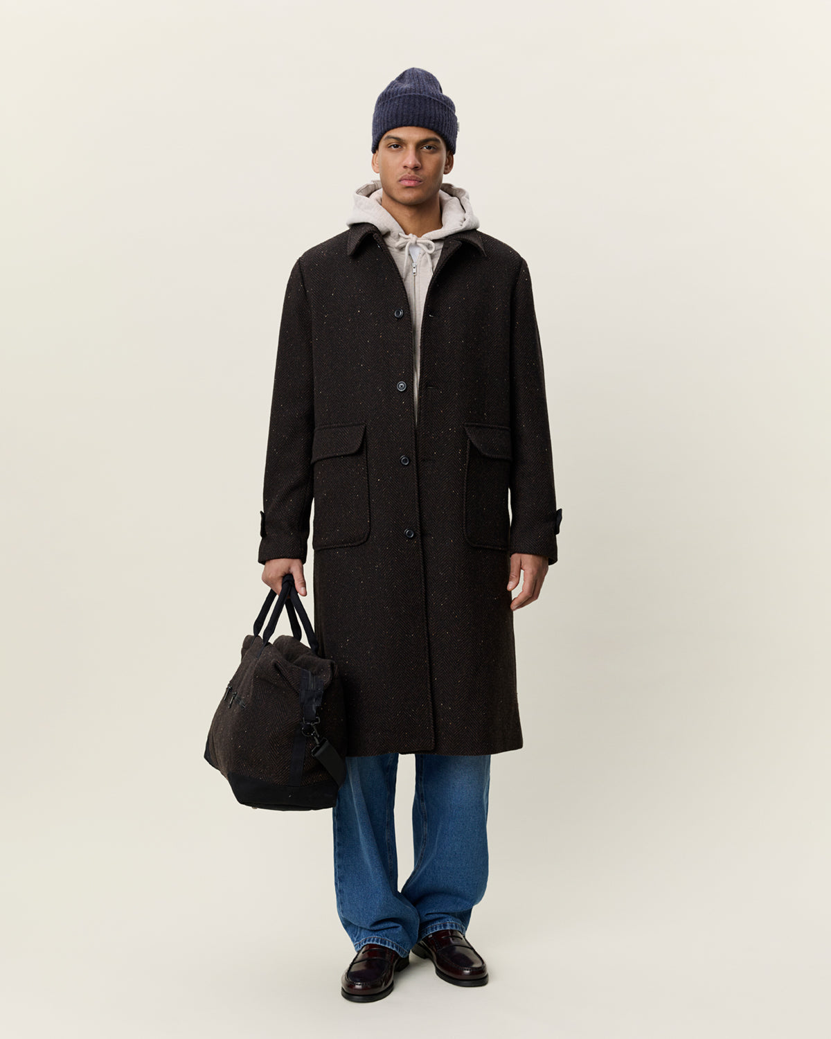 Les Deux Herringbone Wool Coat - Molé Brown Outerwear - Sloane Boutique