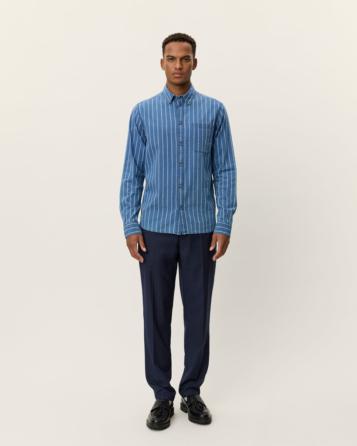 Les Deux Kash Indigo Stripe Shirt - Denim Blue Men's Tops - Sloane Boutique