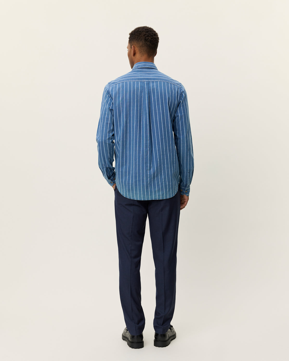Les Deux Kash Indigo Stripe Shirt - Denim Blue Men's Tops - Sloane Boutique