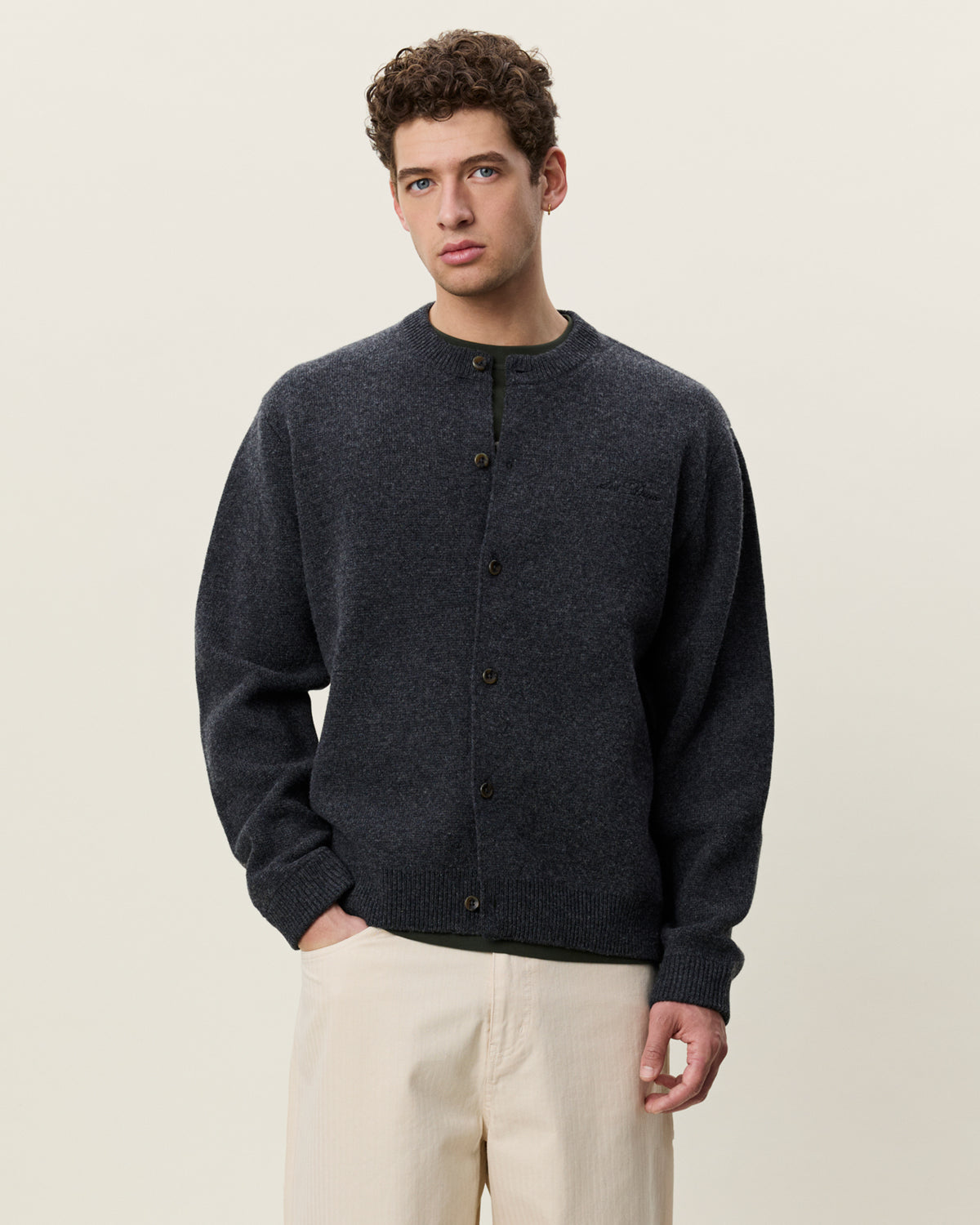 Les Deux Knitted Roundneck Cardigan - Charcoal Melange Men's Tops - Sloane Boutique