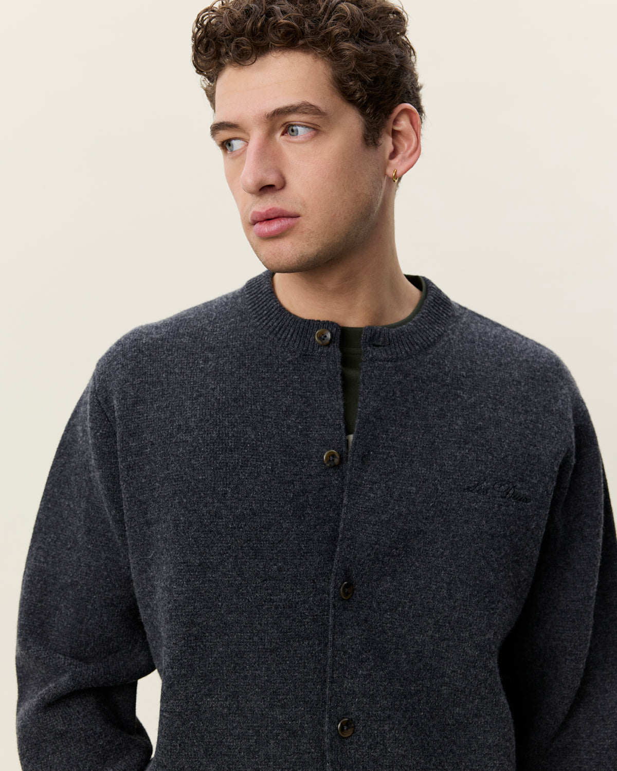 Les Deux Knitted Roundneck Cardigan - Charcoal Melange Men's Tops - Sloane Boutique
