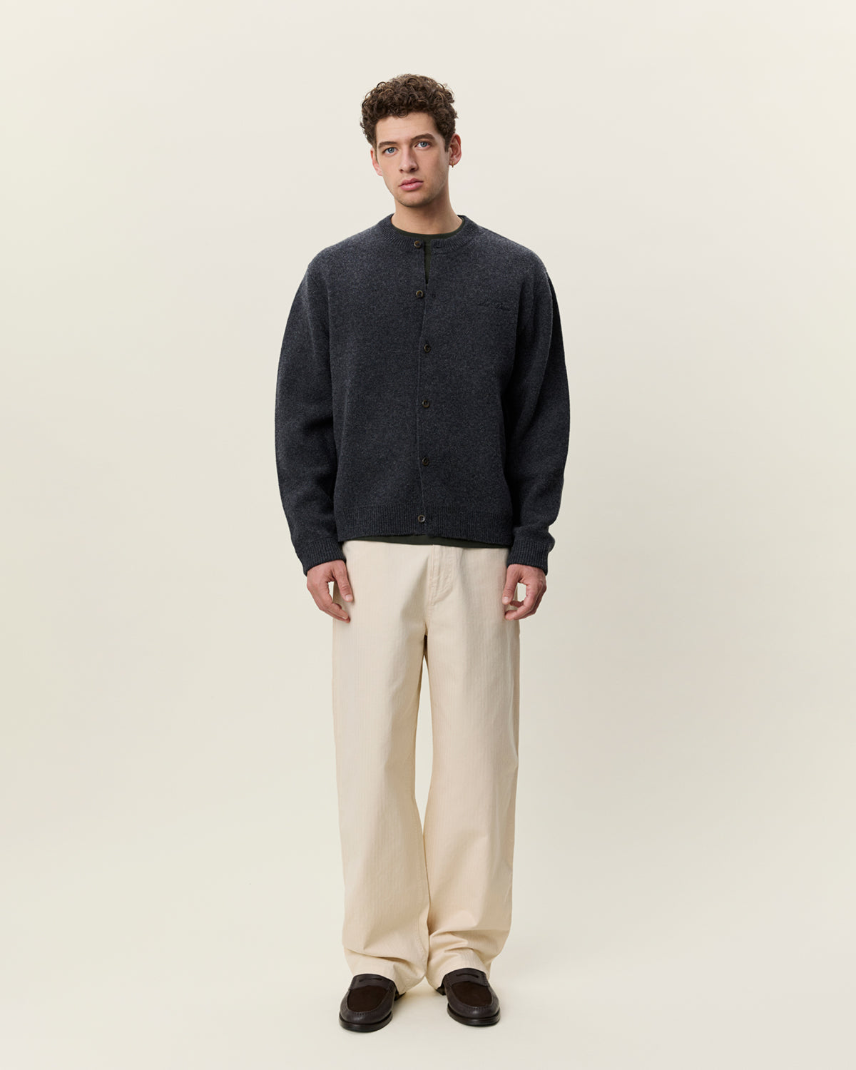 Les Deux Knitted Roundneck Cardigan - Charcoal Melange Men's Tops - Sloane Boutique