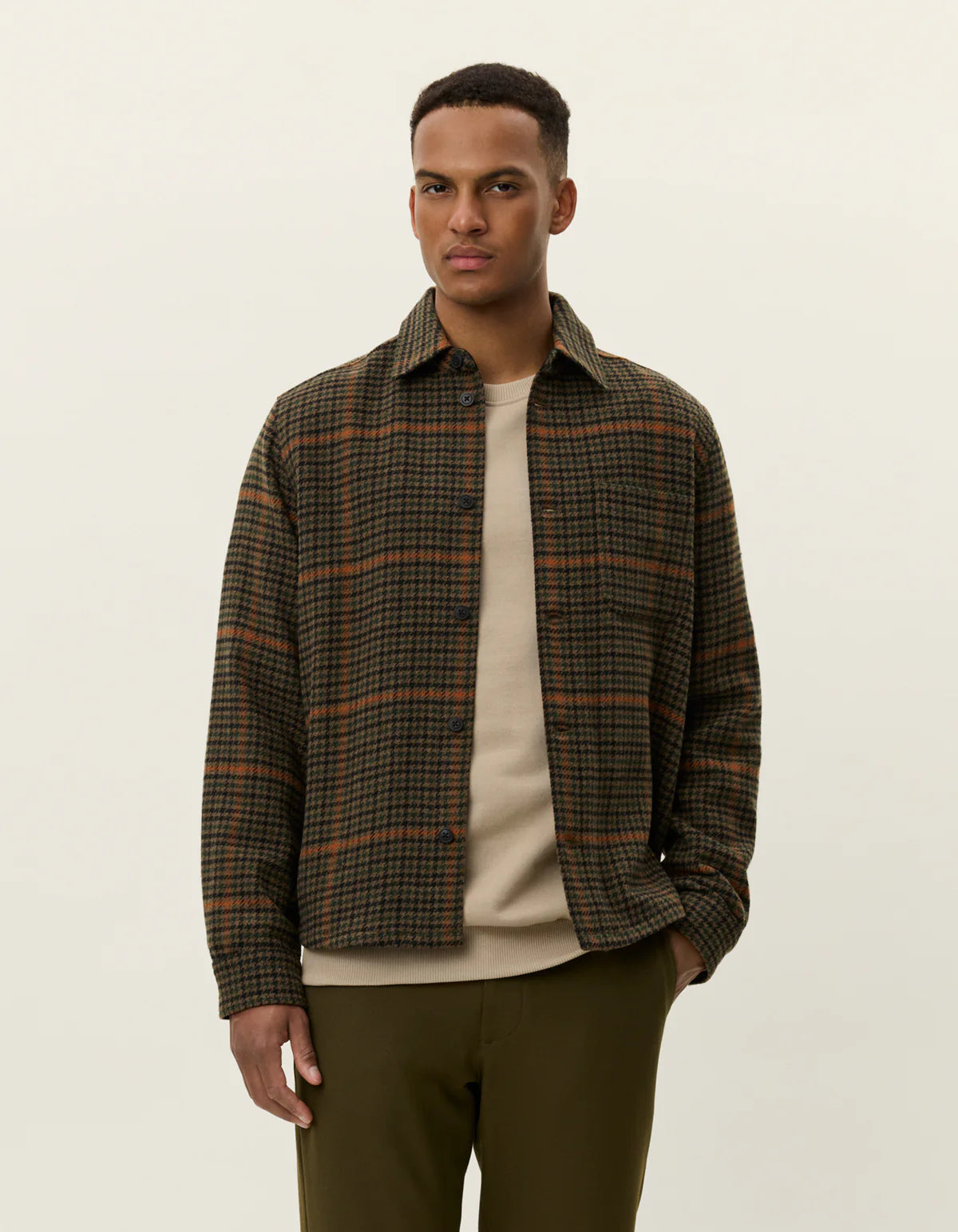 Les Deux Kody Houndstooth Overshirt - Teak Brown Men's Tops - Sloane Boutique
