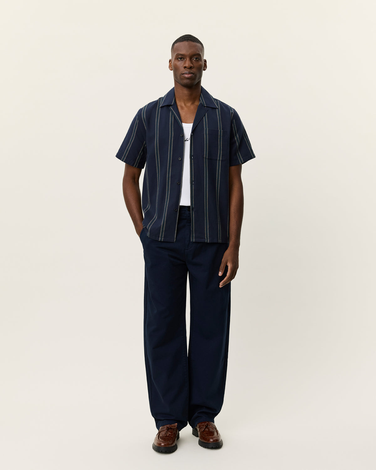 Les Deux Lawson Stripe SS Shirt - Dark Navy Men's Tops - Sloane Boutique