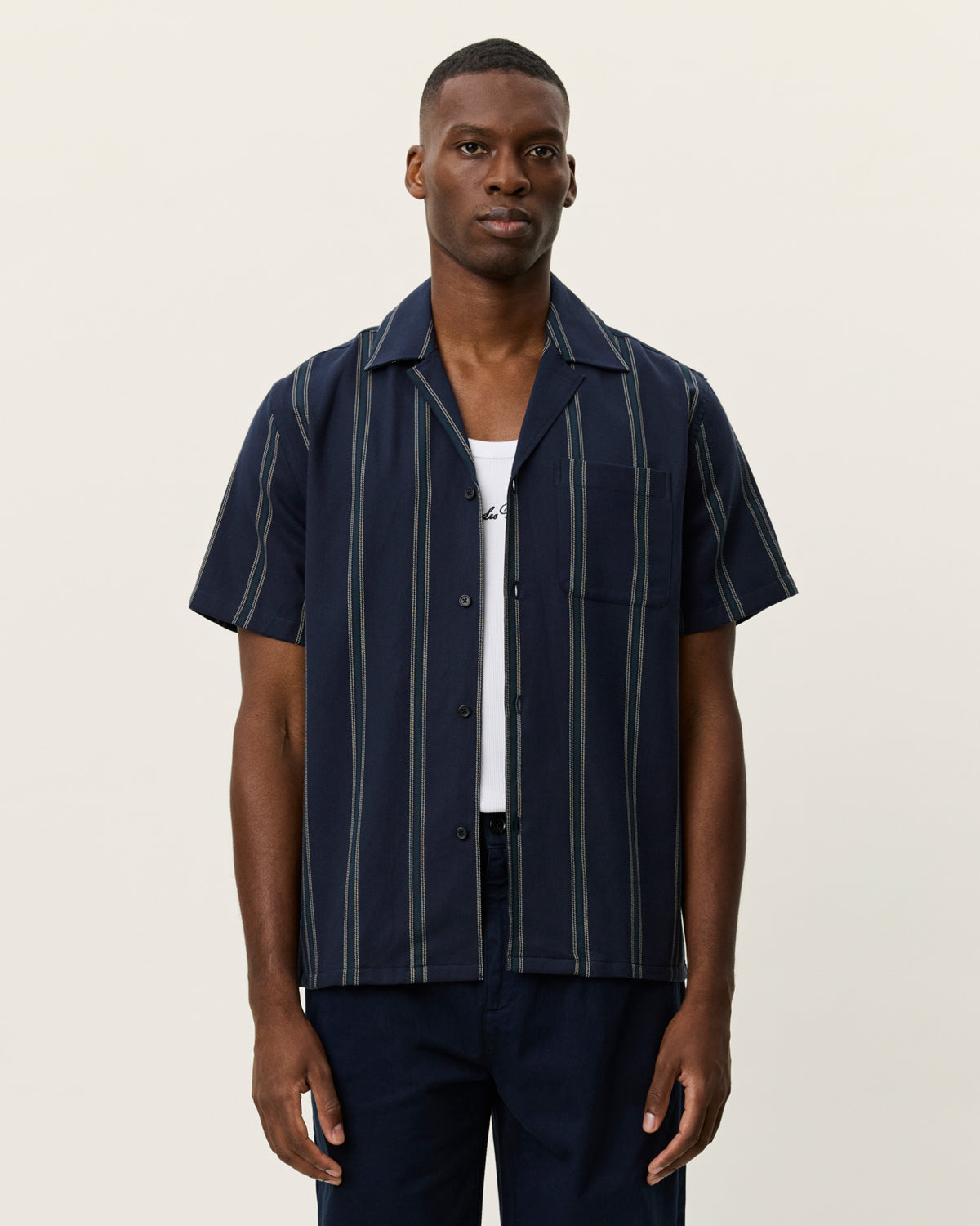 Les Deux Lawson Stripe SS Shirt - Dark Navy Men's Tops - Sloane Boutique