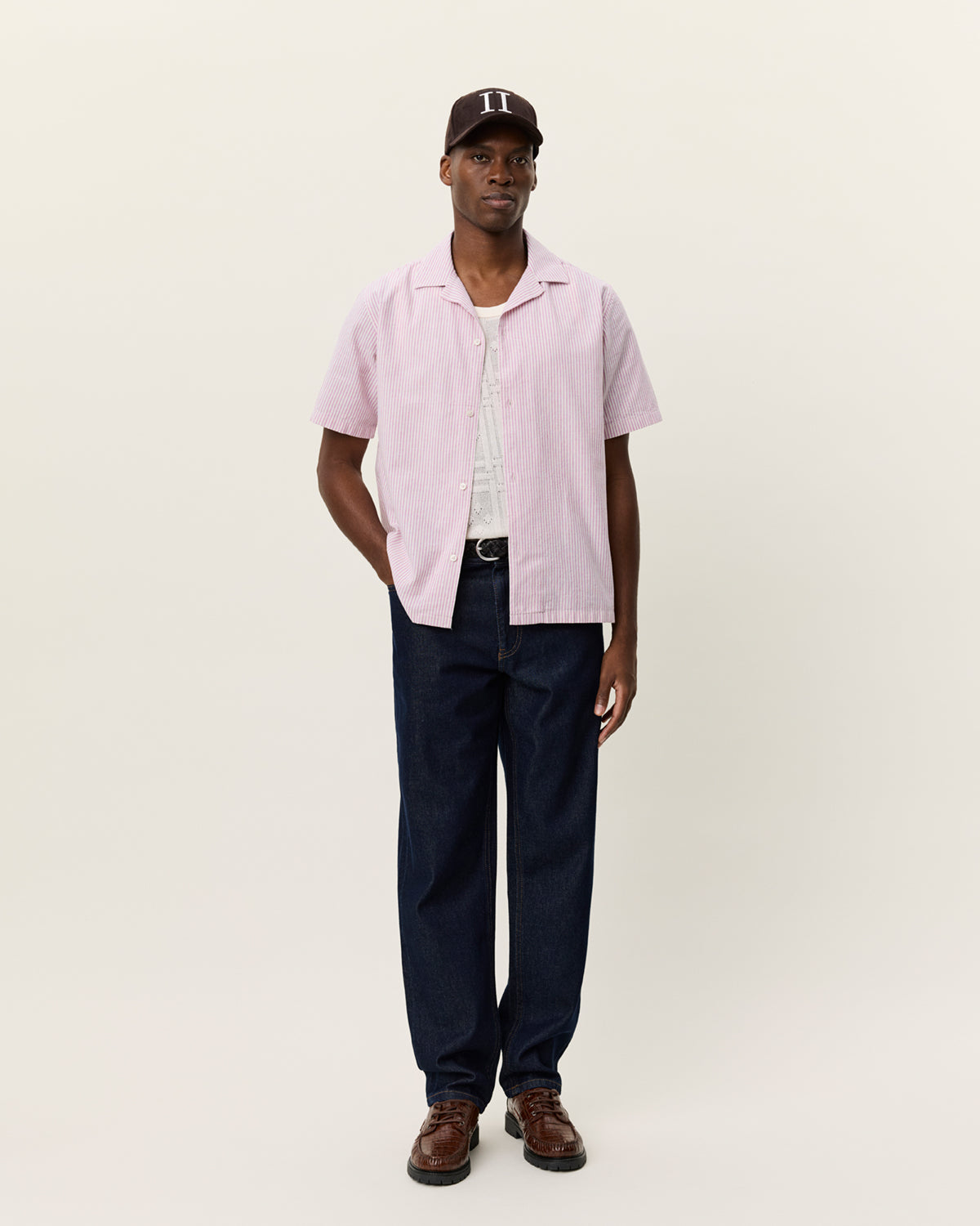 Les Deux Lukas Stripe Cotton Linen SS Shirt - Crocus Pink Men's Tops - Sloane Boutique