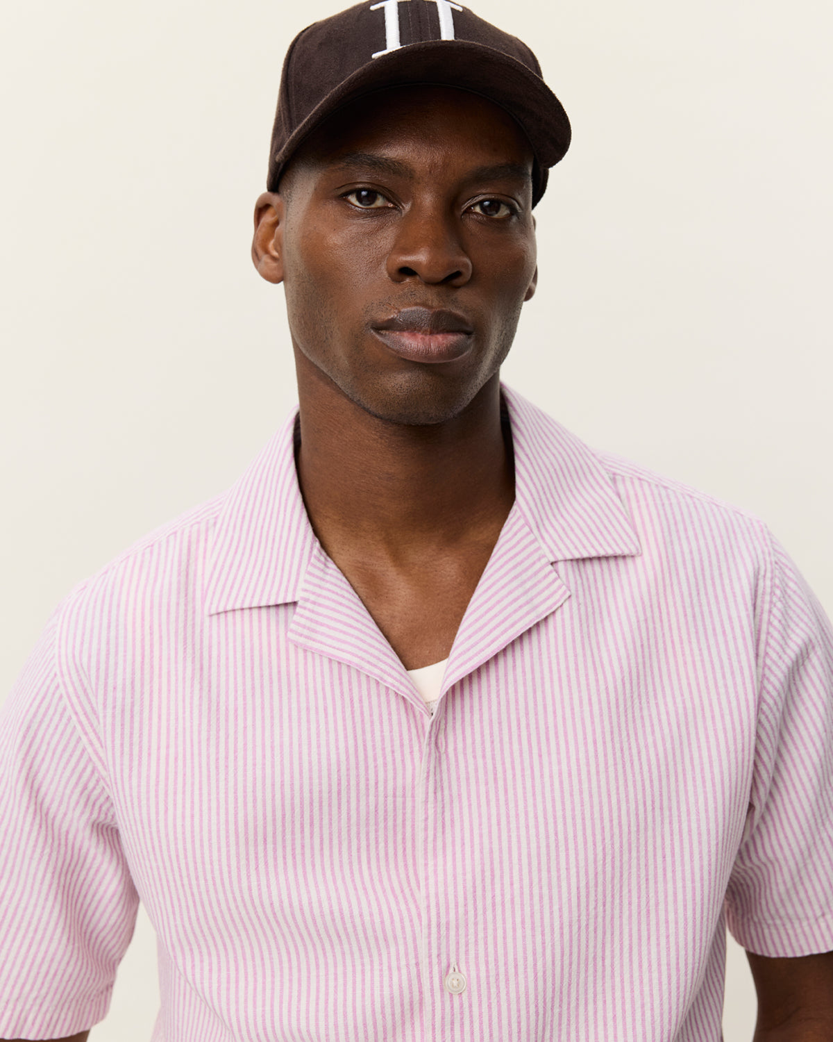 Les Deux Lukas Stripe Cotton Linen SS Shirt - Crocus Pink Men's Tops - Sloane Boutique