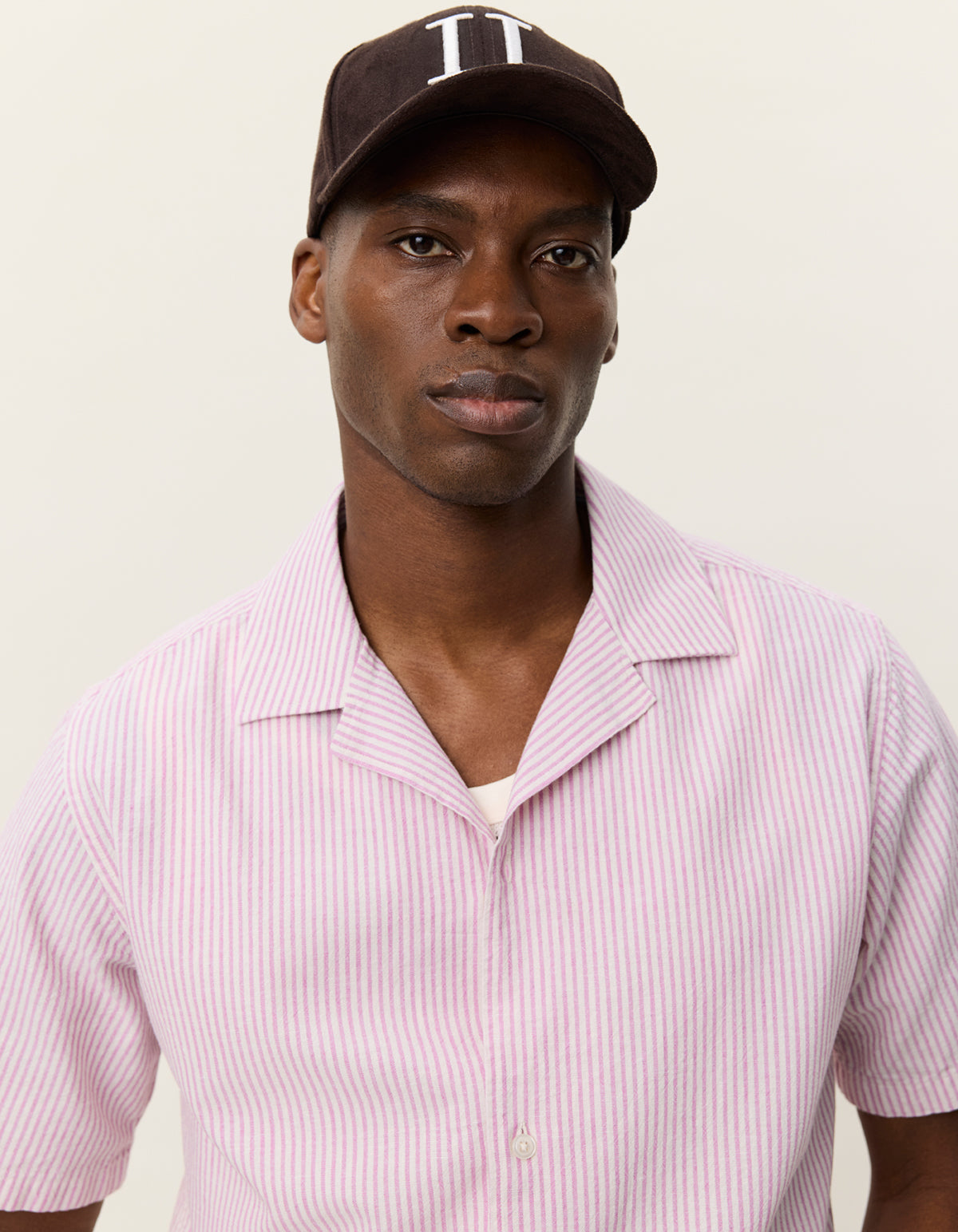 Les Deux Lukas Stripe Cotton Linen SS Shirt - Crocus Pink Men's Tops - Sloane Boutique