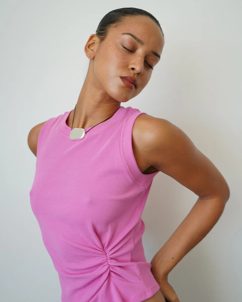 LnA Clem Knotted Rib Tank - Aurora Pink Women's Tops - Sloane Boutique