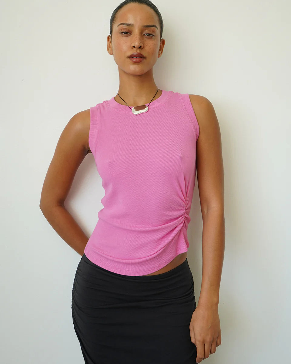 LnA Clem Knotted Rib Tank - Aurora Pink Women's Tops - Sloane Boutique