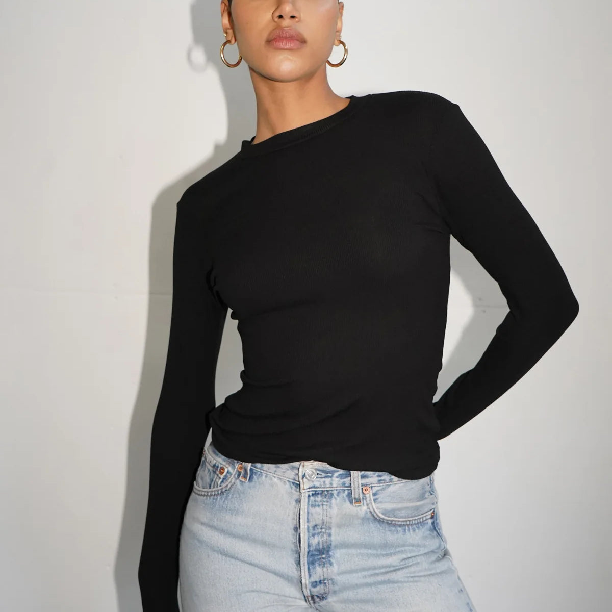 LnA Dalston Ribbed Long Sleeve Tee - Black – Sloane Boutique
