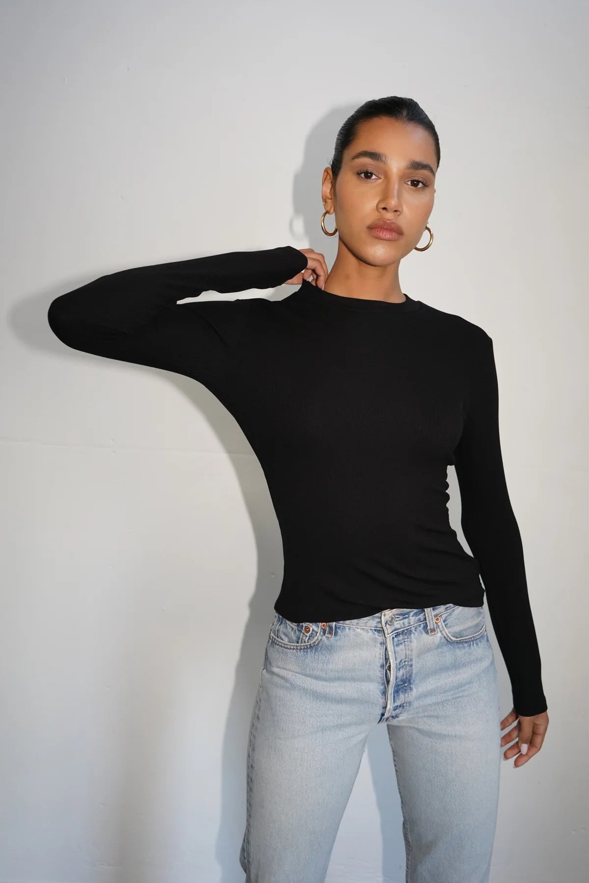 LnA Dalston Ribbed Long Sleeve Tee - Black Women's Tops - Sloane Boutique