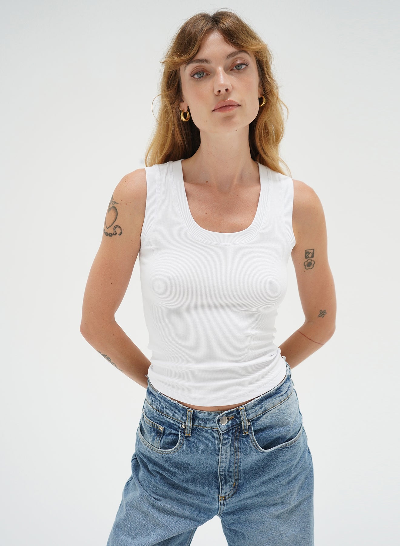 LnA Deep U Ribbed Tank - White Women's Tops - Sloane Boutique