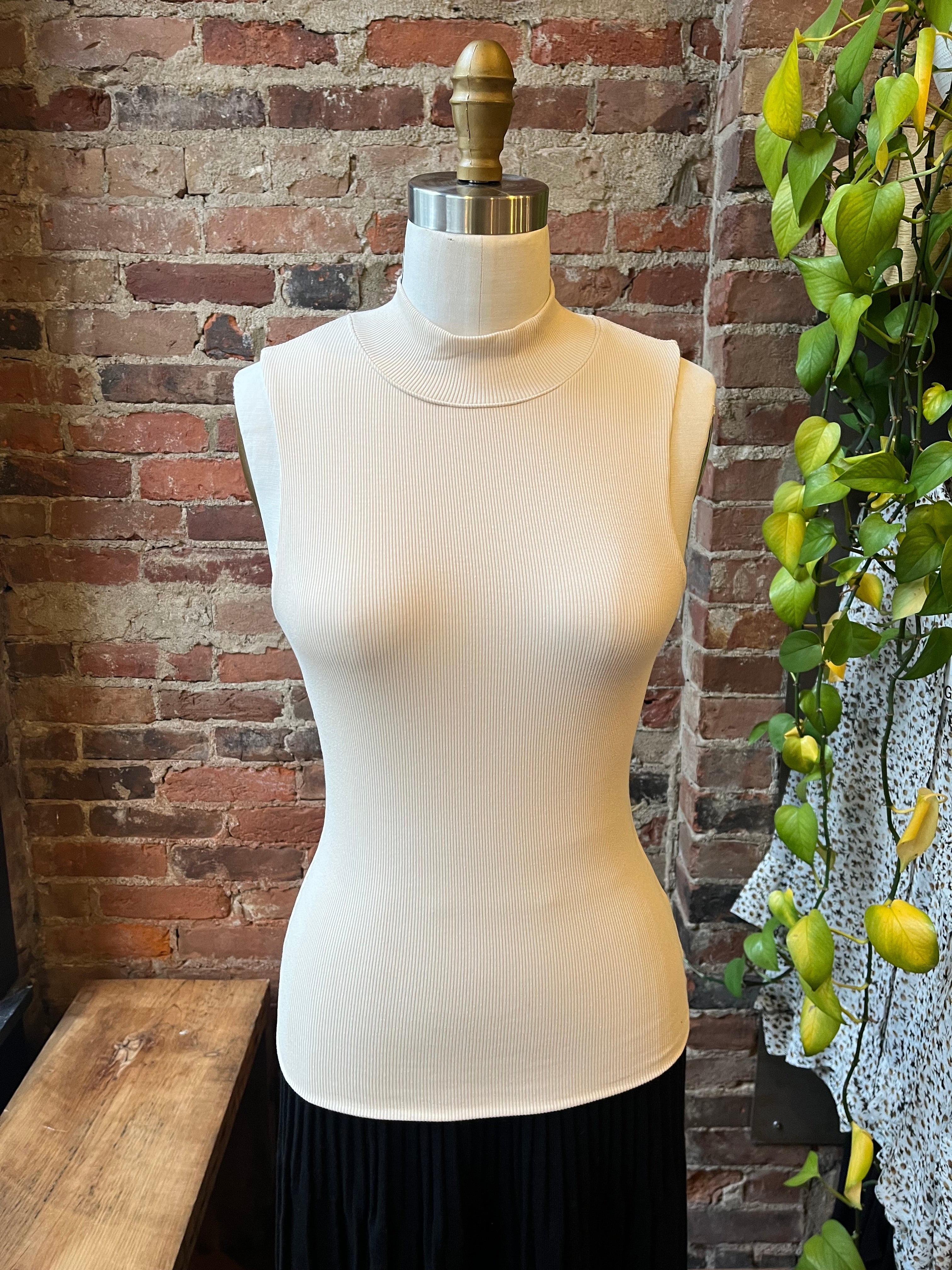 LnA Double Layer Mock Neck Sleeveless Tank - Bone Women's Tops - Sloane Boutique