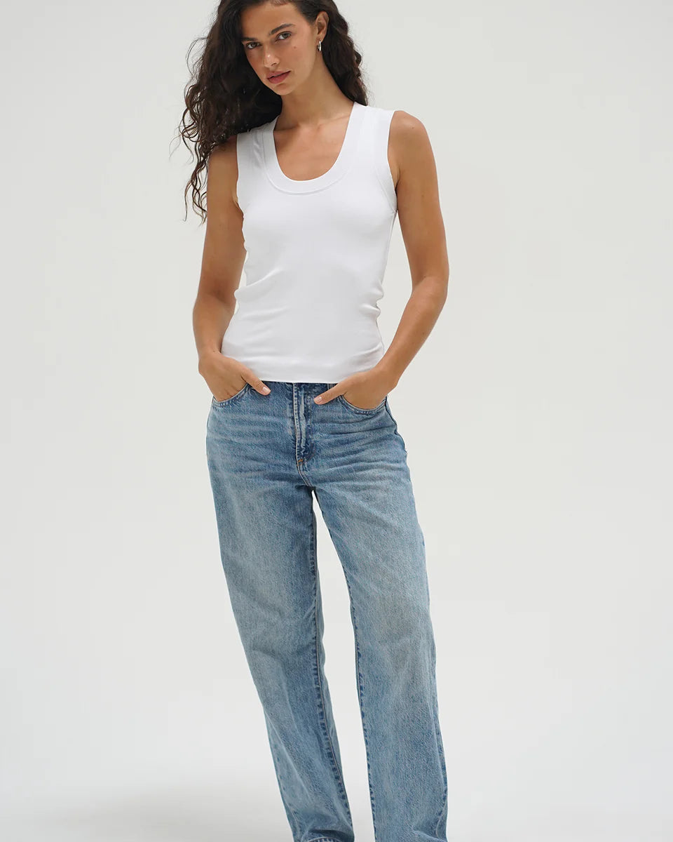 LnA Double Layer Ribbed Scoop Tank - White Women's Tops - Sloane Boutique