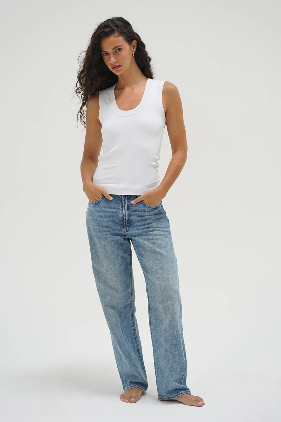 LnA Double Layer Ribbed Scoop Tank - White Women's Tops - Sloane Boutique