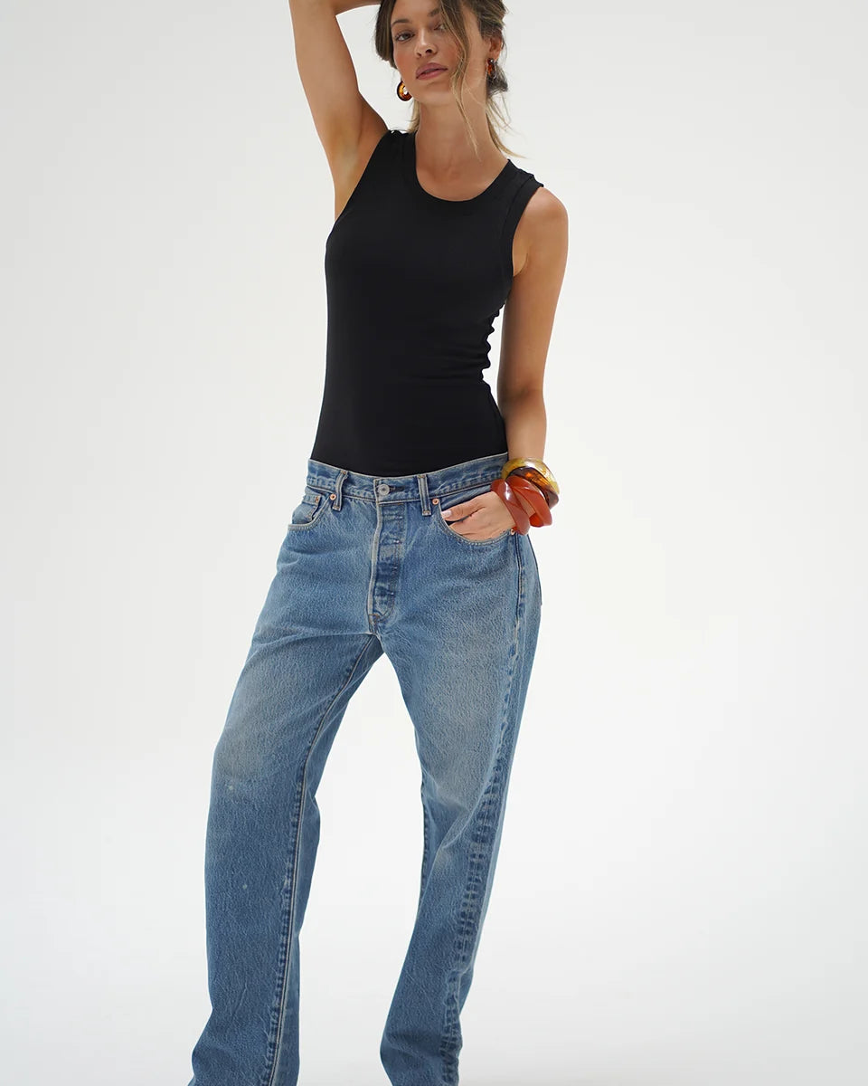 LNA Double Layer Ribbed Tank - Black Women's Tops - Sloane Boutique