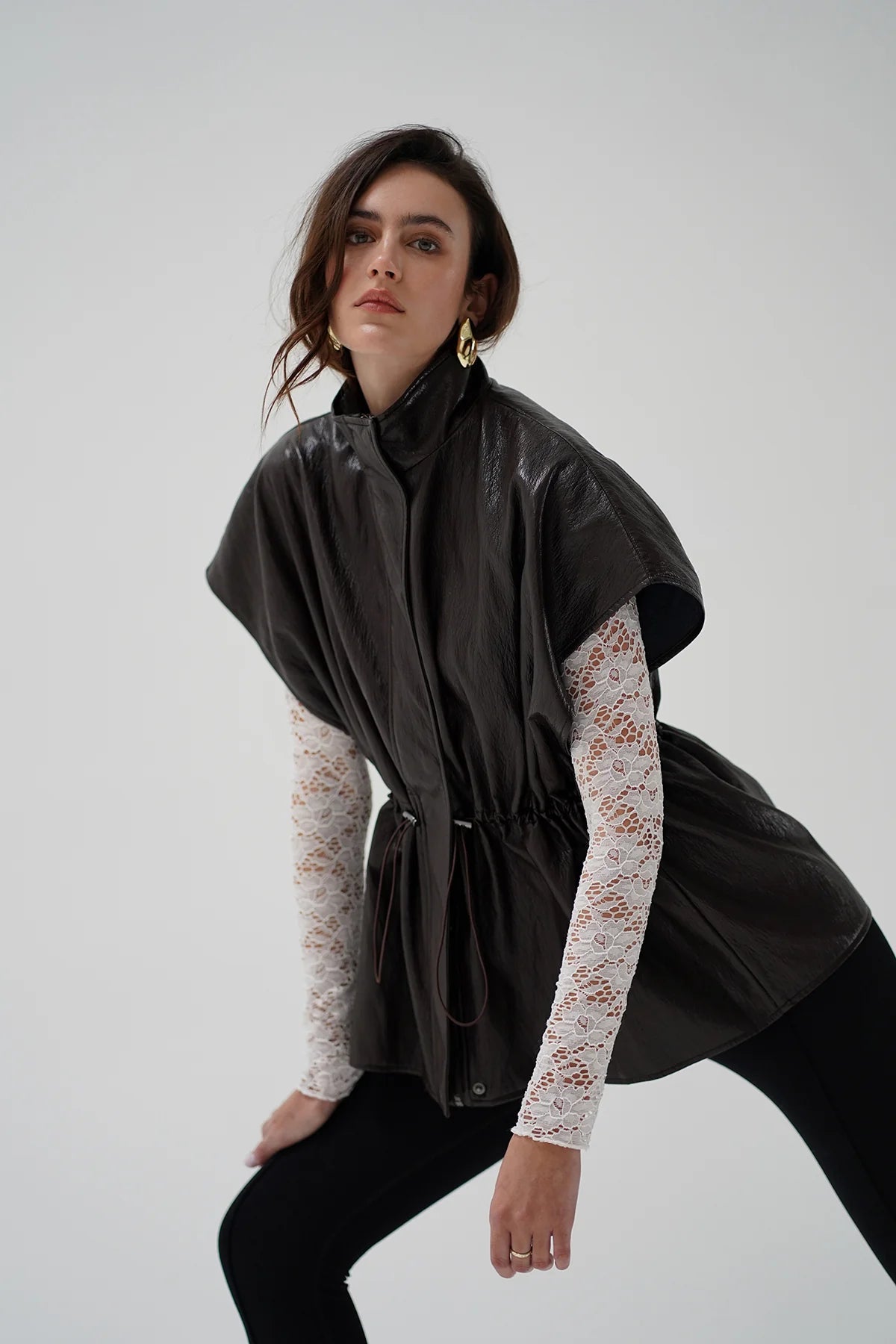 LnA Fairfax Short Sleeve Leather Jacket - Brown Outerwear - Sloane Boutique