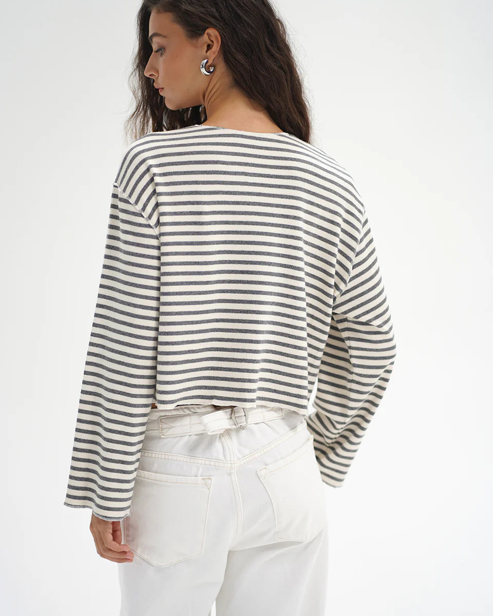 LNA Kincaid Cardigan - Greyscale Stripe Women's Tops - Sloane Boutique