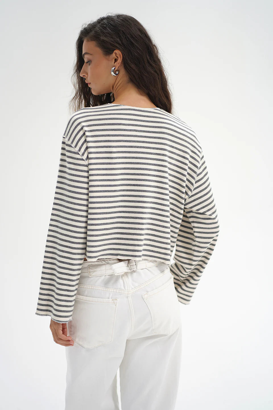 LNA Kincaid Cardigan - Greyscale Stripe Women's Tops - Sloane Boutique