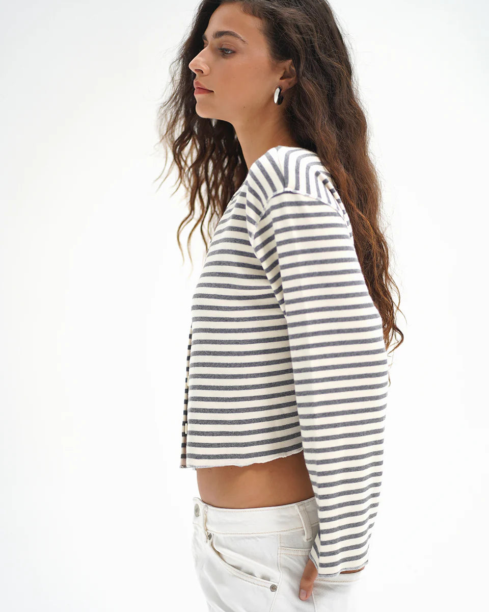 LNA Kincaid Cardigan - Greyscale Stripe Women's Tops - Sloane Boutique