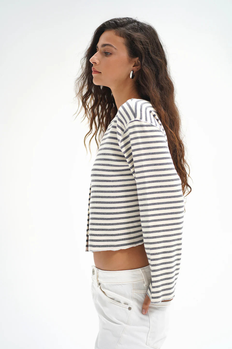 LNA Kincaid Cardigan - Greyscale Stripe Women's Tops - Sloane Boutique