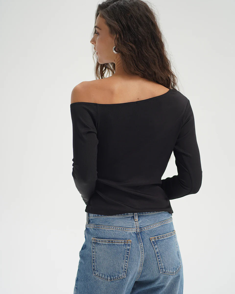 LNA Panama Drape Top - Liquid Onyx Women's Tops - Sloane Boutique