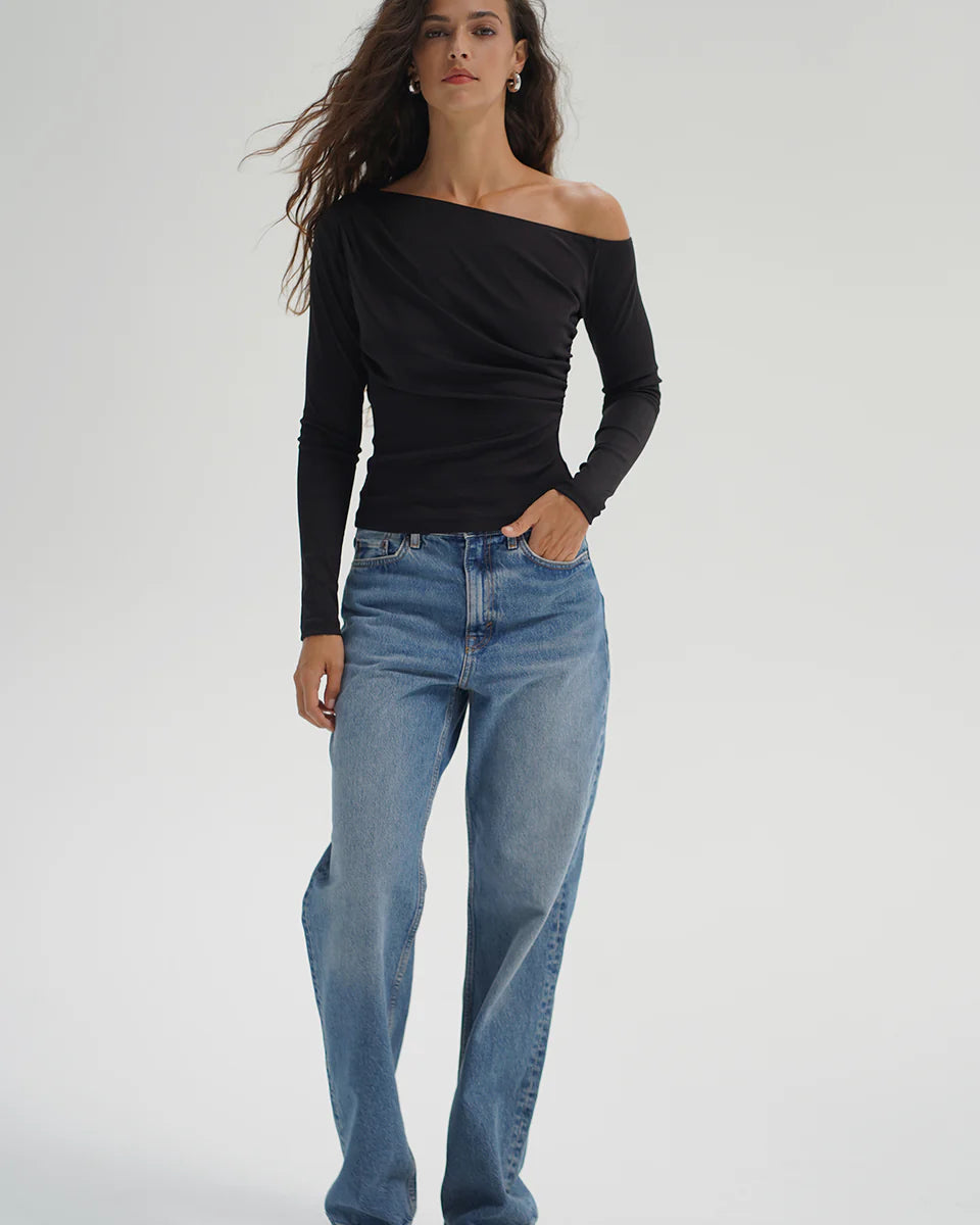 LNA Panama Drape Top - Liquid Onyx Women's Tops - Sloane Boutique