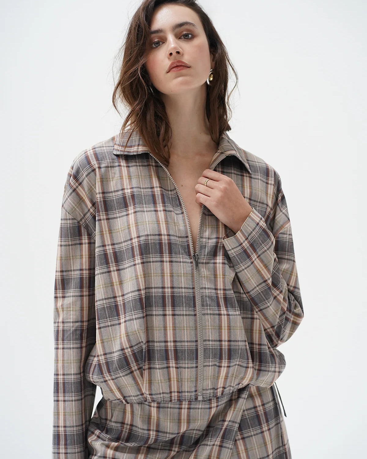LnA Vivienne Zip Up - Plaid Outerwear - Sloane Boutique