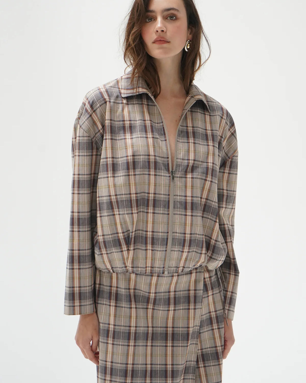 LnA Vivienne Zip Up - Plaid Outerwear - Sloane Boutique