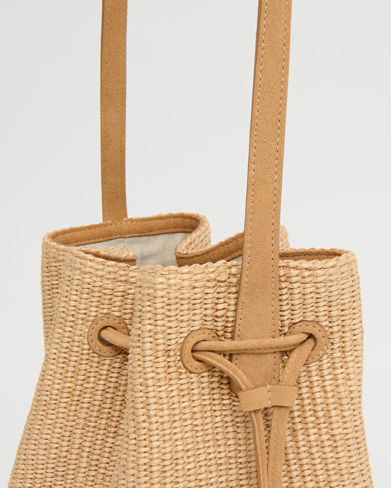 Mansur Gavriel Drawstring Cabas - Natural Raffia / Budino Suede Handbags - Sloane Boutique
