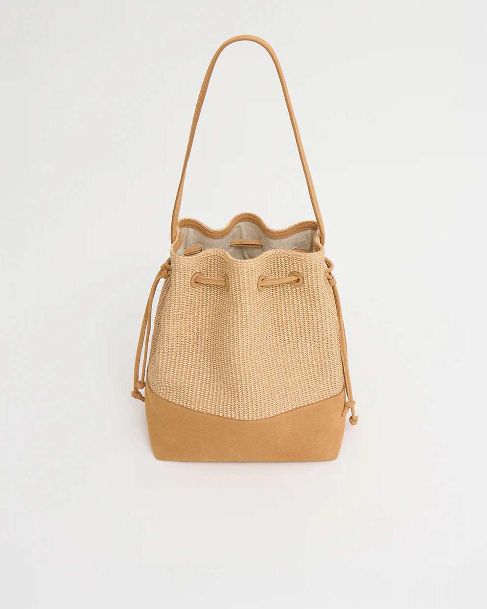 Mansur Gavriel Drawstring Cabas - Natural Raffia / Budino Suede Handbags - Sloane Boutique