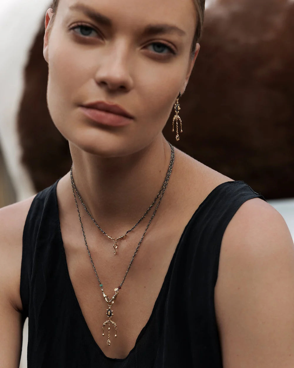 Marie Laure Chamorel Necklace 989 - Ruthenium Lurex Gold Jewelry - Sloane Boutique