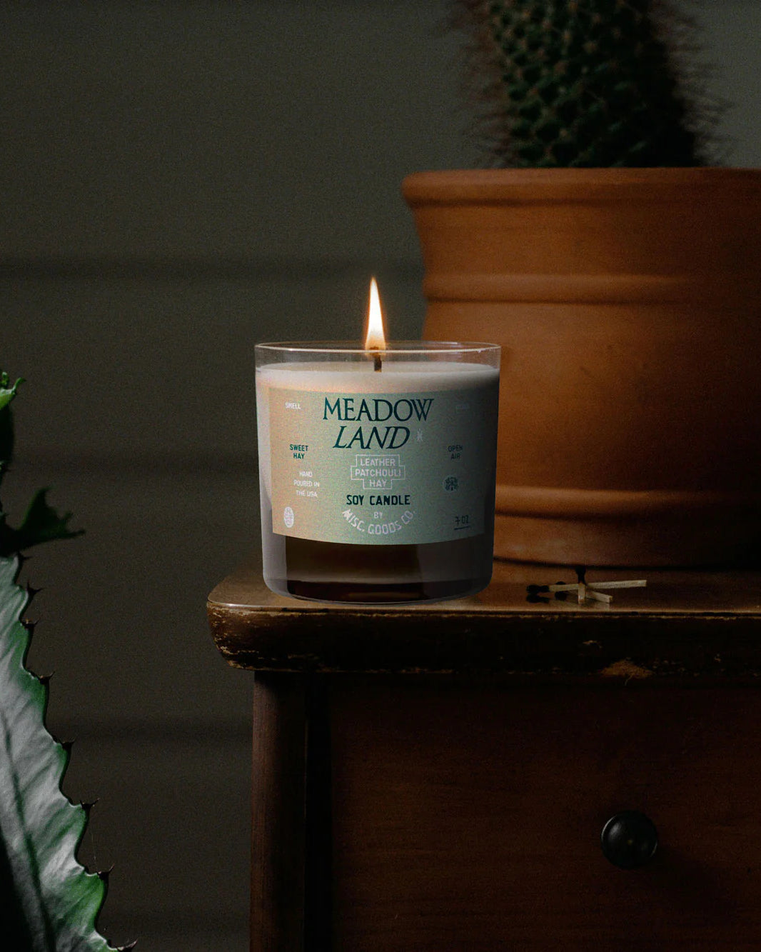 Misc. Goods Co. Meadowland 7 oz Soy Candle - Leather, Patchouli, & Hay Fragrance - Sloane Boutique