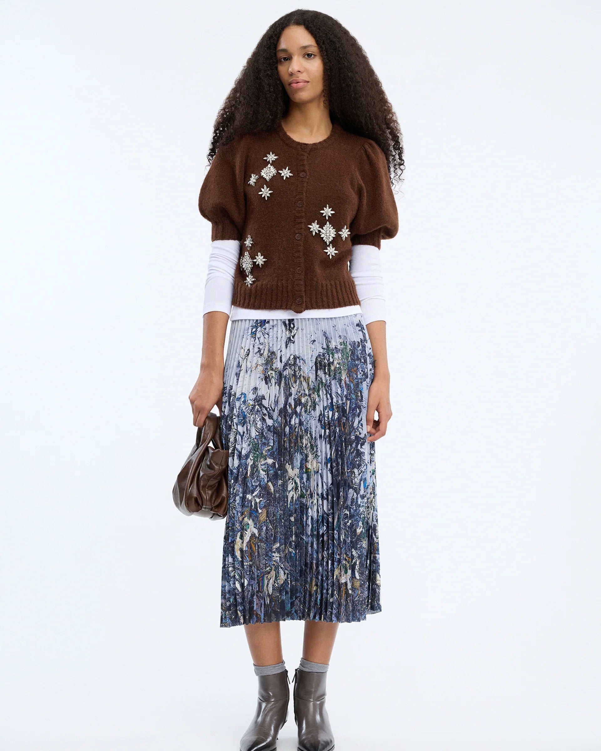 Munthe Charming Skirt - Grey Blue Print Women's Bottoms - Sloane Boutique