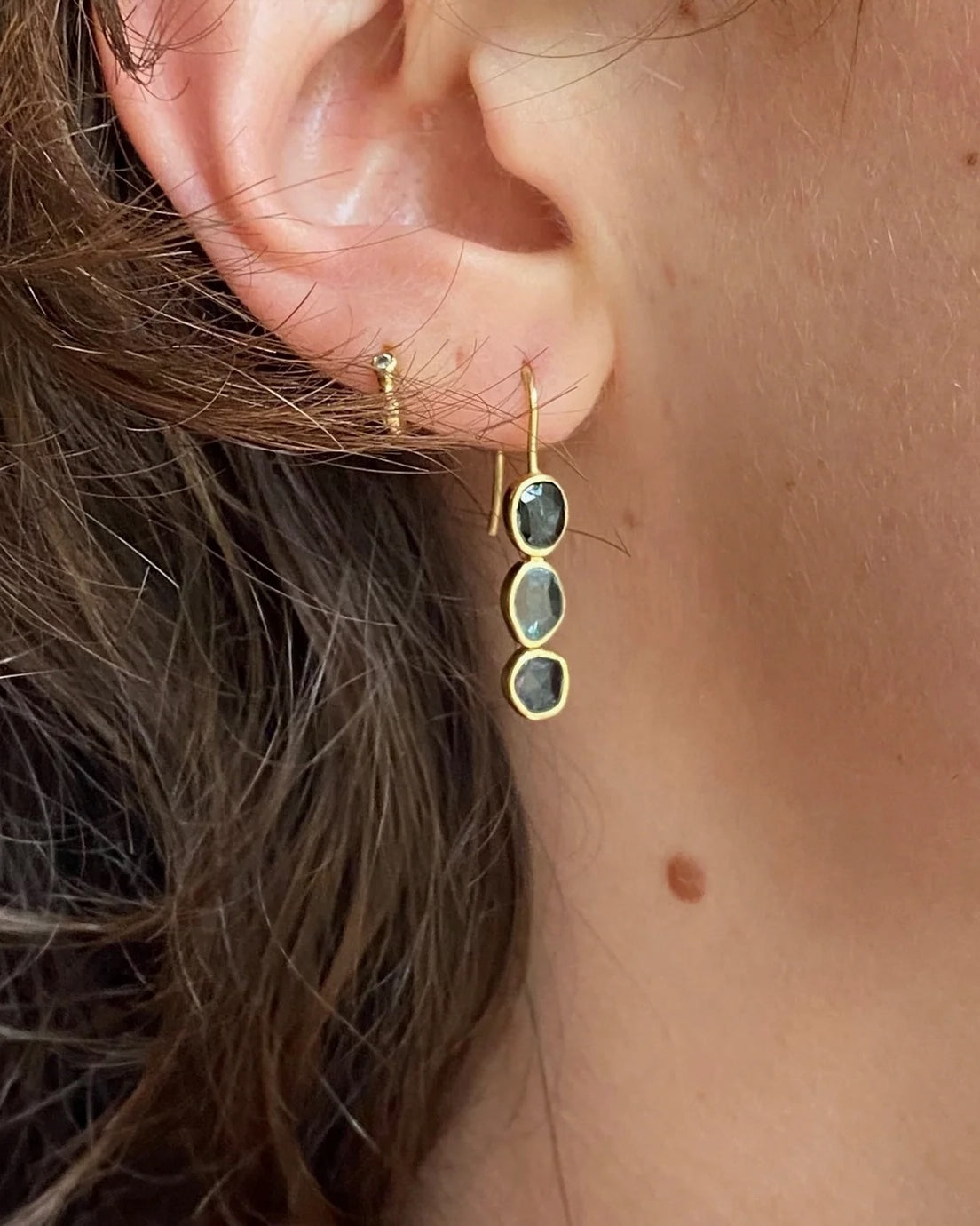 Sophie Deschamps Amber Earrings - Gold / Blue Tourmalines Jewelry - Sloane Boutique