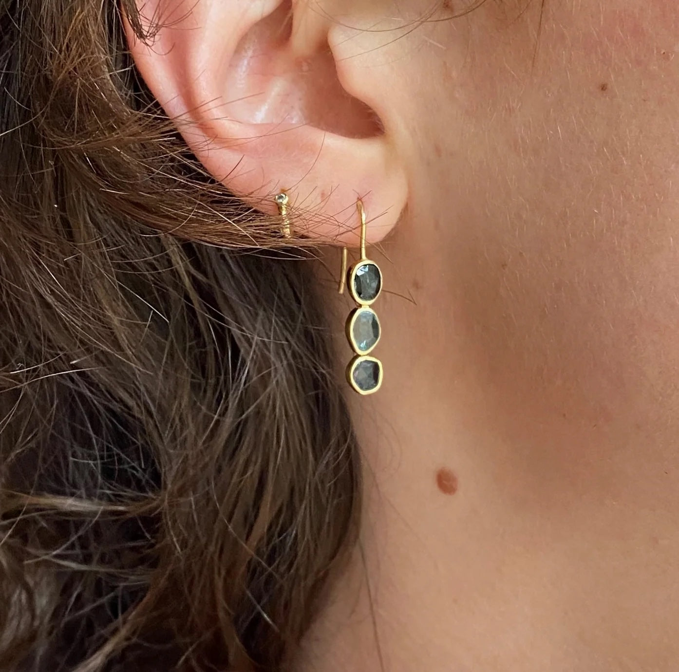 Sophie Deschamps Amber Earrings - Gold / Blue Tourmalines Jewelry - Sloane Boutique