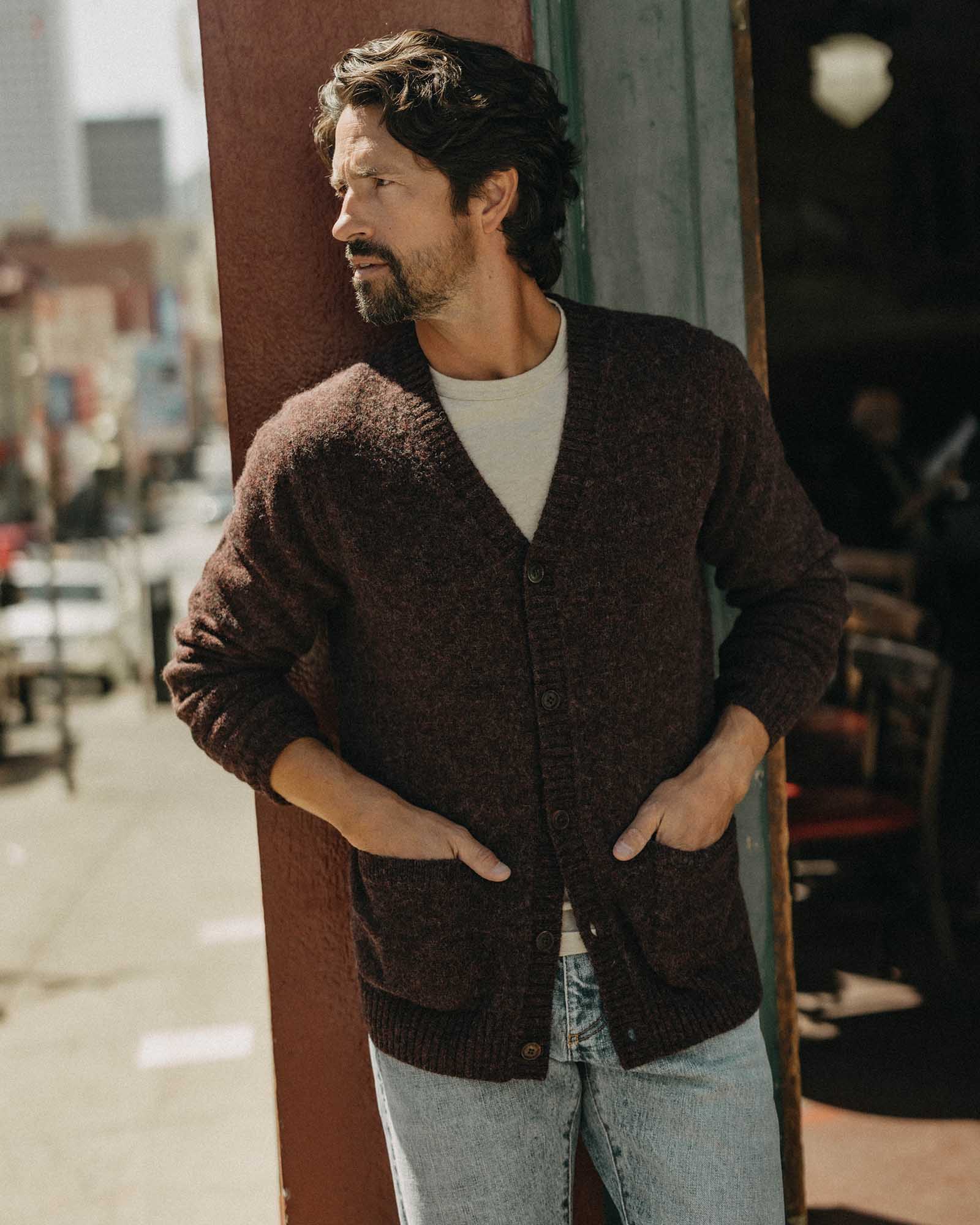 Taylor Stitch Eastmoor Cardigan - Heathered Port Wool Men's Tops - Sloane Boutique