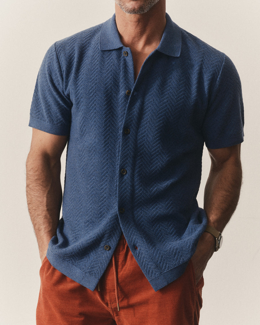 Taylor Stitch The Button Down Polo - Gulf Stream Herringbone Men's Tops - Sloane Boutique