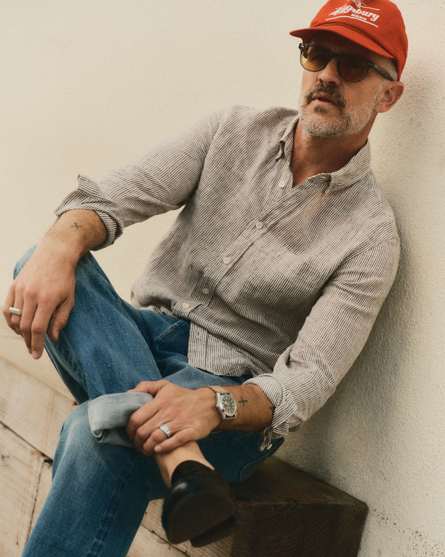 Taylor Stitch The Jack Linen - Burgundy Uni Stripe Men's Tops - Sloane Boutique