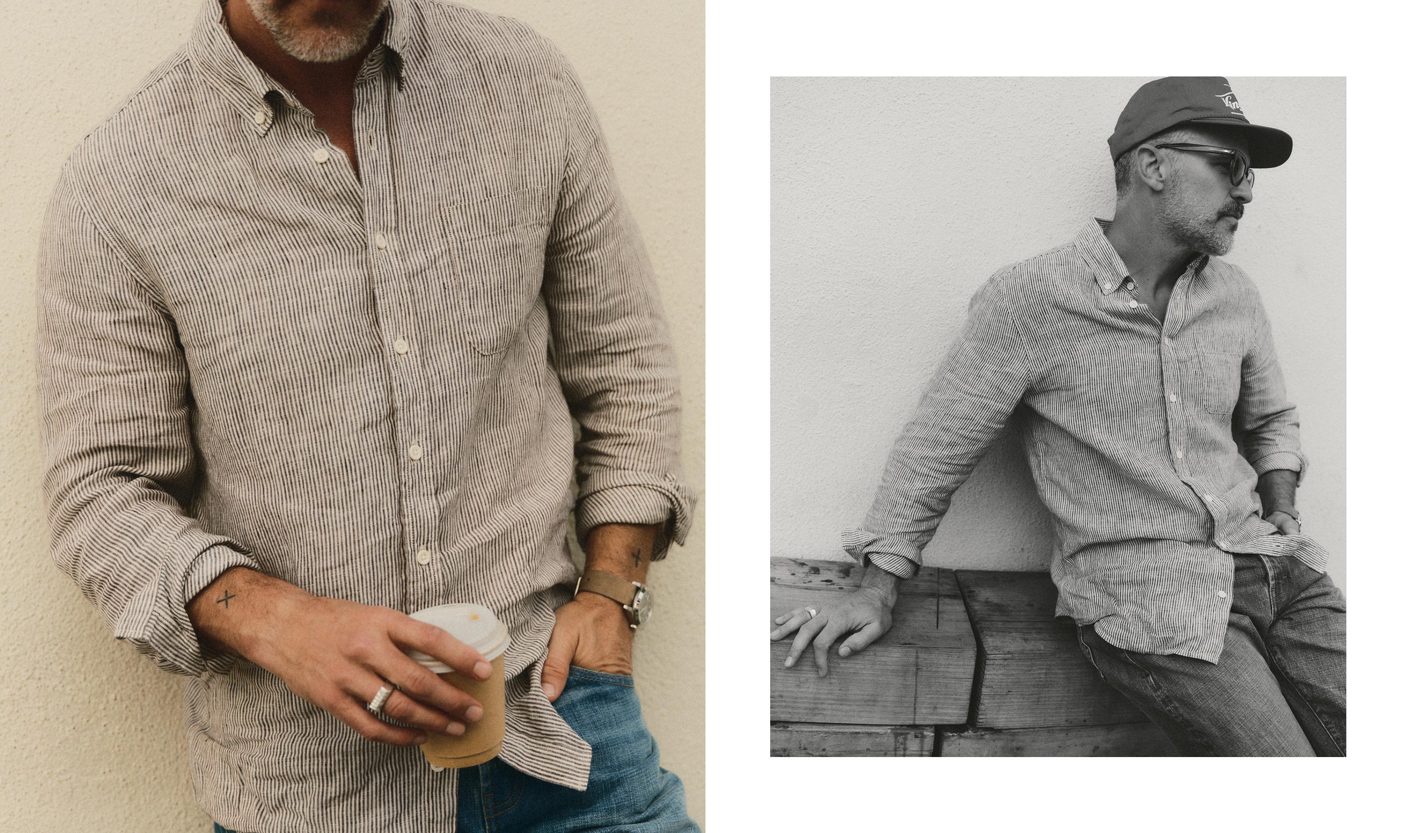 Taylor Stitch The Jack Linen - Burgundy Uni Stripe Men's Tops - Sloane Boutique