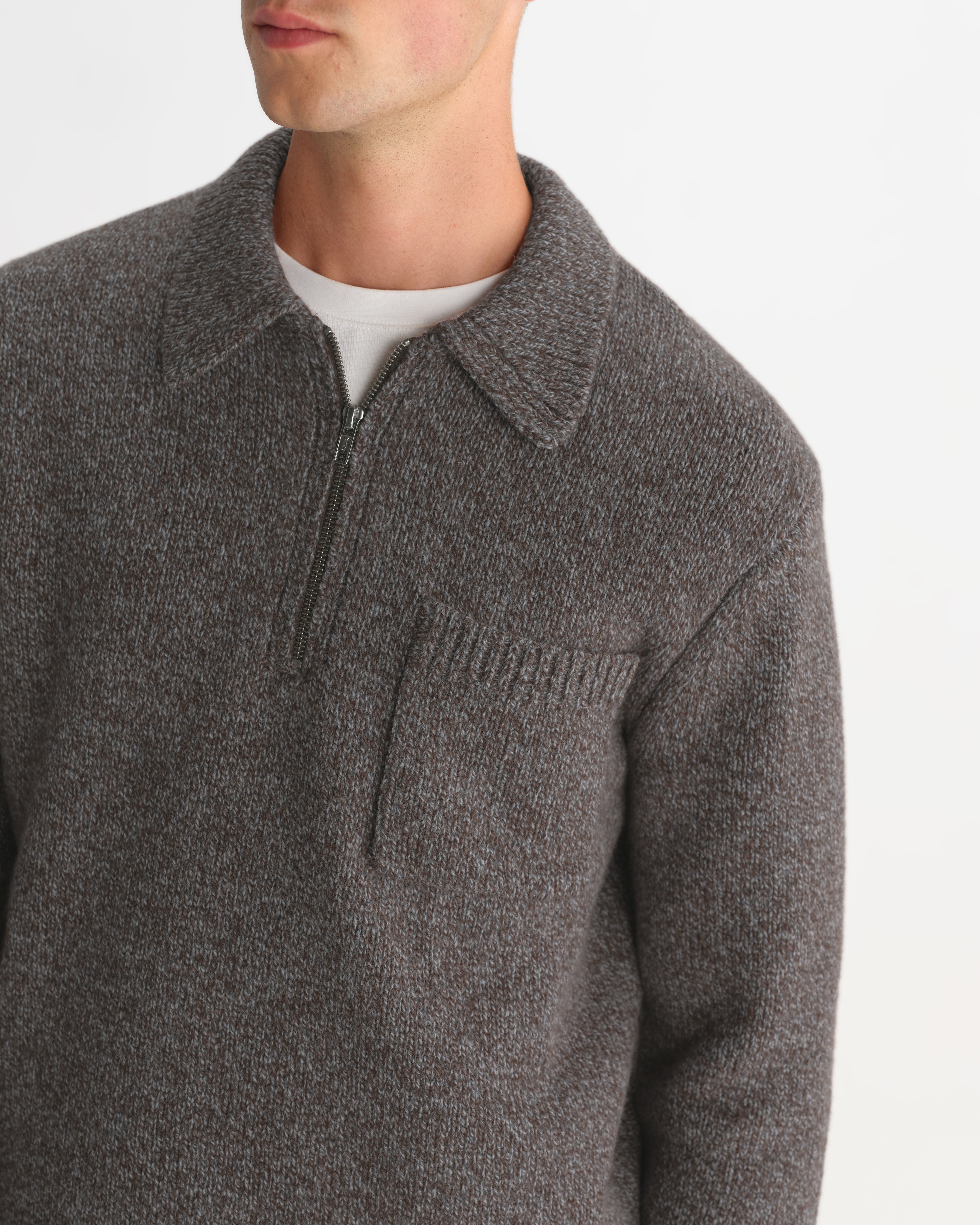 Wax London Alpha Zip Polo - Brown/Grey Men's Tops - Sloane Boutique
